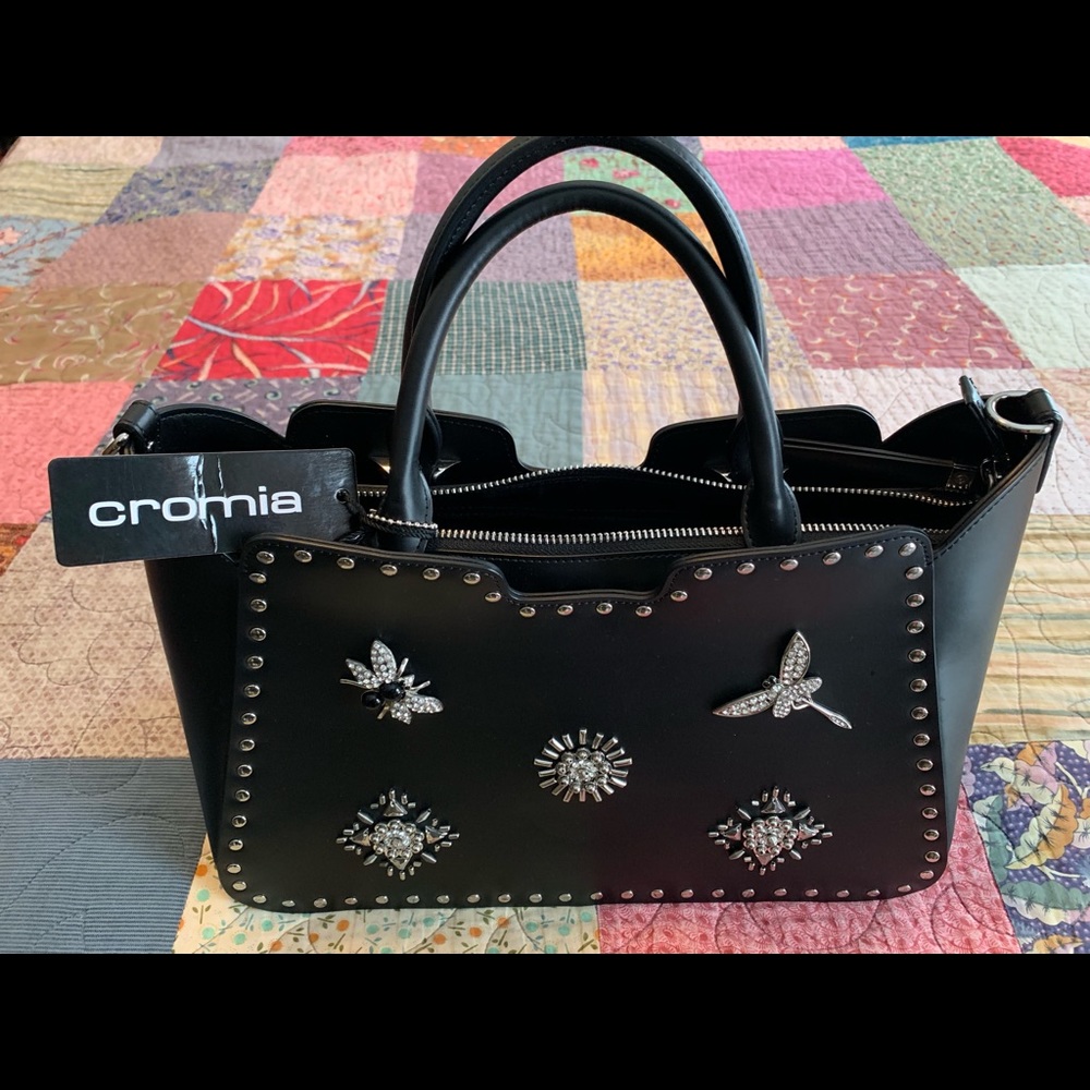 Cromia  black leather Spring satchel made in Italy